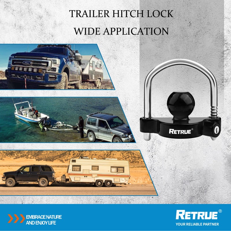 RETRUE Universal Coupler Lock Trailer Locks Ball Hitch Trailer Hitch Lock Adjustable Security Heavy-Duty Steel fits 1-7/8 Inch, 2 Inch, 2-5/16 Inch Couplers, Black (Pack of 2) - Image 5